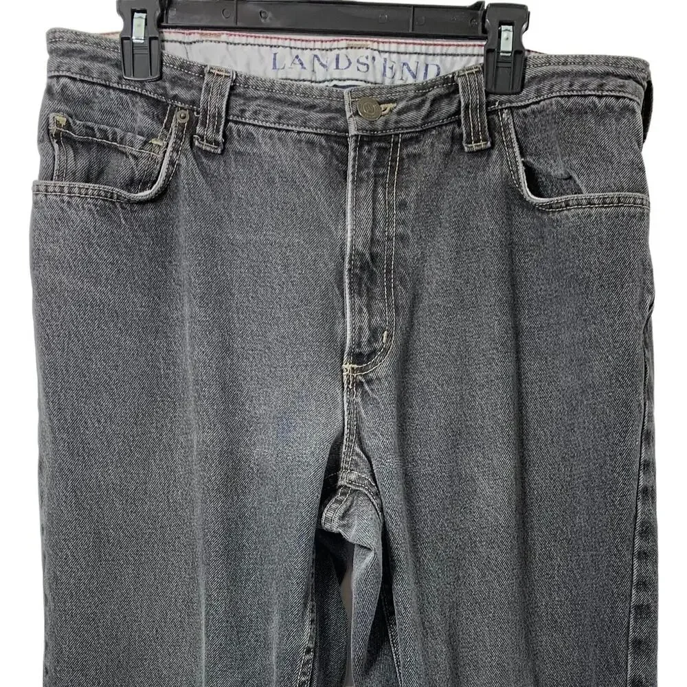 Lands' End Traditional Fit Jeans Mens Size 36 Distress Grunge Black Faded Denim‎